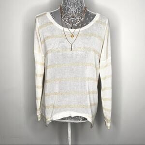 BUCKLE | TEE BY BIG STAR Women's Metallic Striped Shark Bite Hem Sweater Size XS